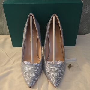 Lauren Lorraine Dori Rhinestone Pointed Toe High Heel Stiletto Silver 8.5 NIB